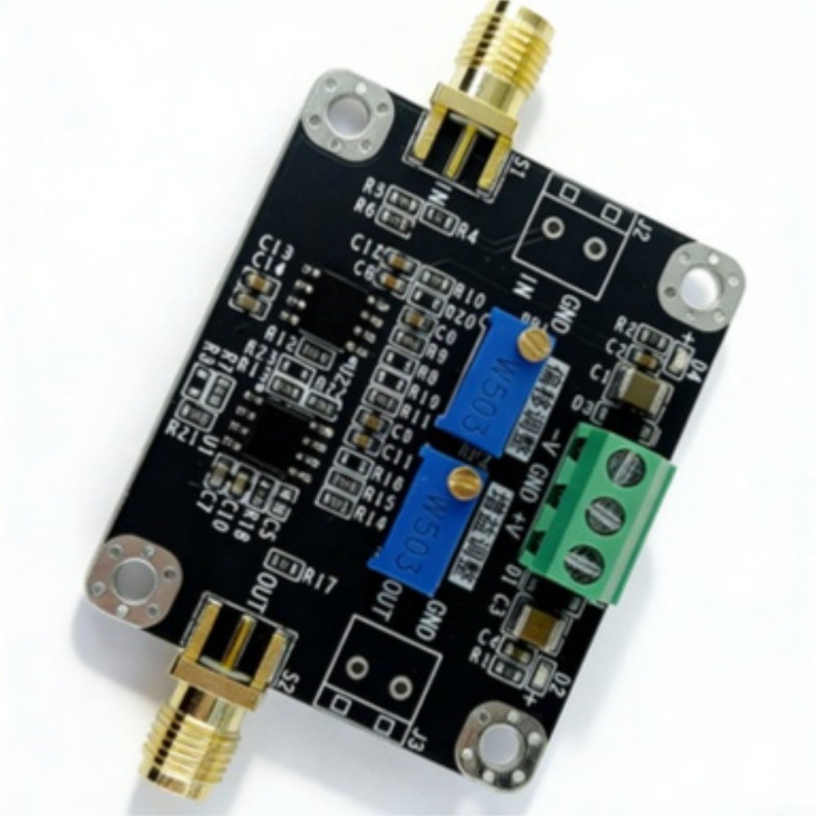 Módulo amplificador con amplificación ajustable de 1 a 13 x y ± 11 V CC, ± 5 V hasta ± 18 V, ancho de banda de 2 MHz, para conexión SMA