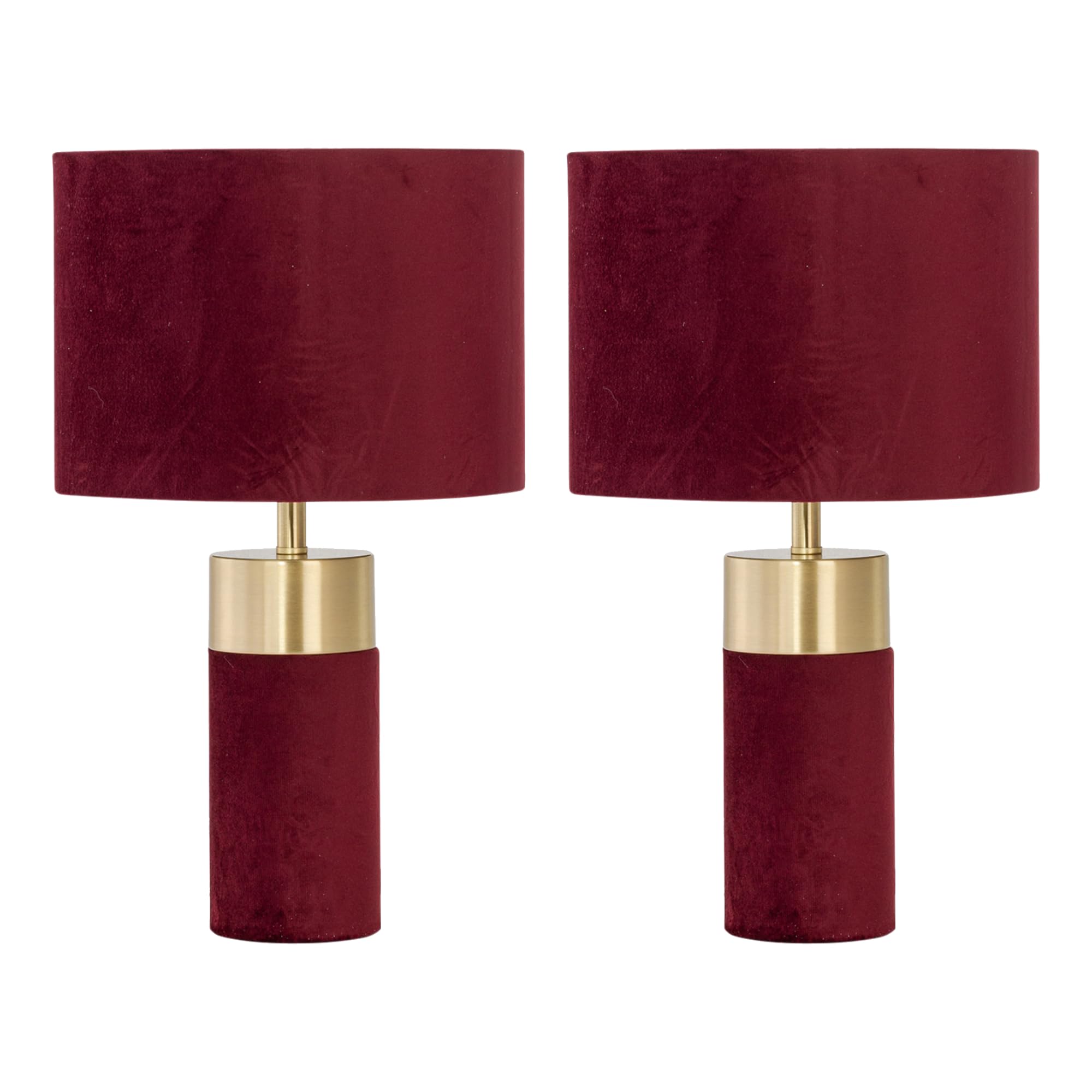 First Choice Lighting Set Of 2 Burgundy Velvet With Brass Detail Table Lamps from B&Q