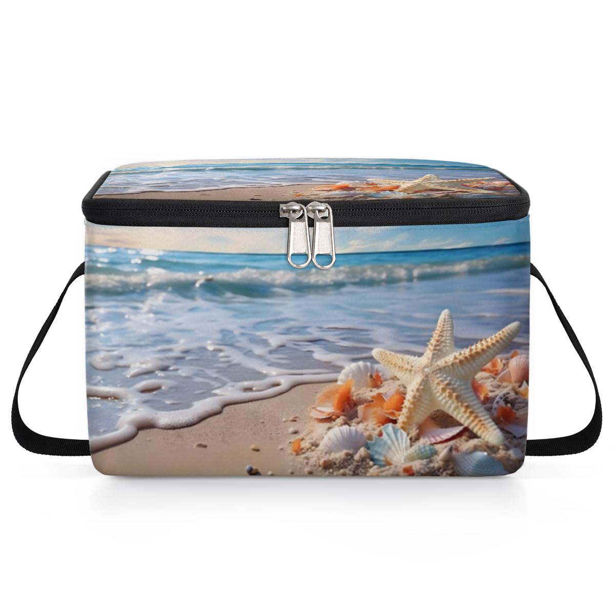 Starfish Seashell Lunch Bags for Women Men 9 Cans, Hot & Cold Food Delivery Bag Insulated Grocery Bag Insulated Lunch Box Summer Beach Cooler Bag for Office Work Picnic Beach