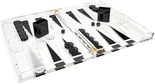 TIZO Elegante juego de backgammon Lucite de 18 pulgadas, chips Lucite y tazas con cierre magnético, elegante y práctico decoración del hogar de
