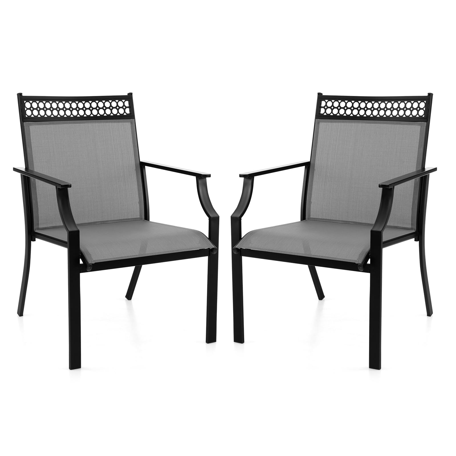 COSTWAY 2er Set Gartenstühle, Terrassenstühle mit breiter Sitzfläche & schnell trocknendem Stoff, Balkonstühle, Outdoor-Stühle bis 150 kg belastbar, für Garten, Balkon, Poolbereich (Grau)