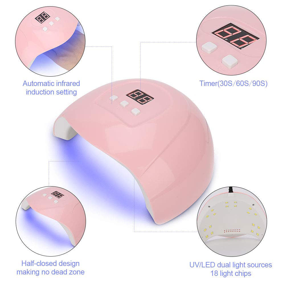 Lampa do paznokci, Pedicure Inteligentna lampa do zdobienia paznokci Suszarka do paznokci do utwardzania żelowego lakieru do paznokci, 30 s/60 s/90 s 3 timery, szybkie suszenie