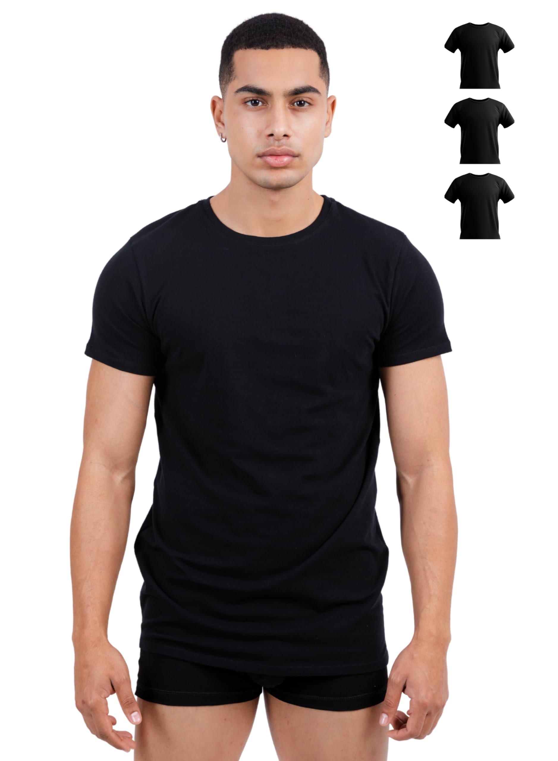 SKIPPER Pack de 3 Camisetas Hombre Stretch Cuello Redondo – Camisetas Interiores Slim Fit de Algodón Elástico, Transpirables y Cómodas, Blanco Negro Beige y Pack Mixto, S–3XL