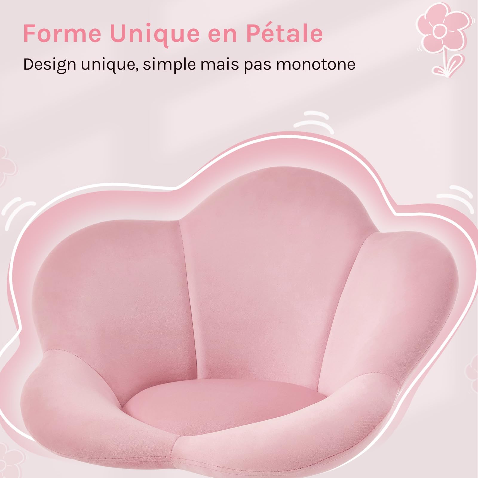 WOLTU Chaise Bureau Enfant, Chaise Pivotante en Velours, Ergonomique, Réglable en Hauteur, Siège Rembourré, en Forme de Pétale, pour Bureau, Chambre d'enfant, Rose Clair