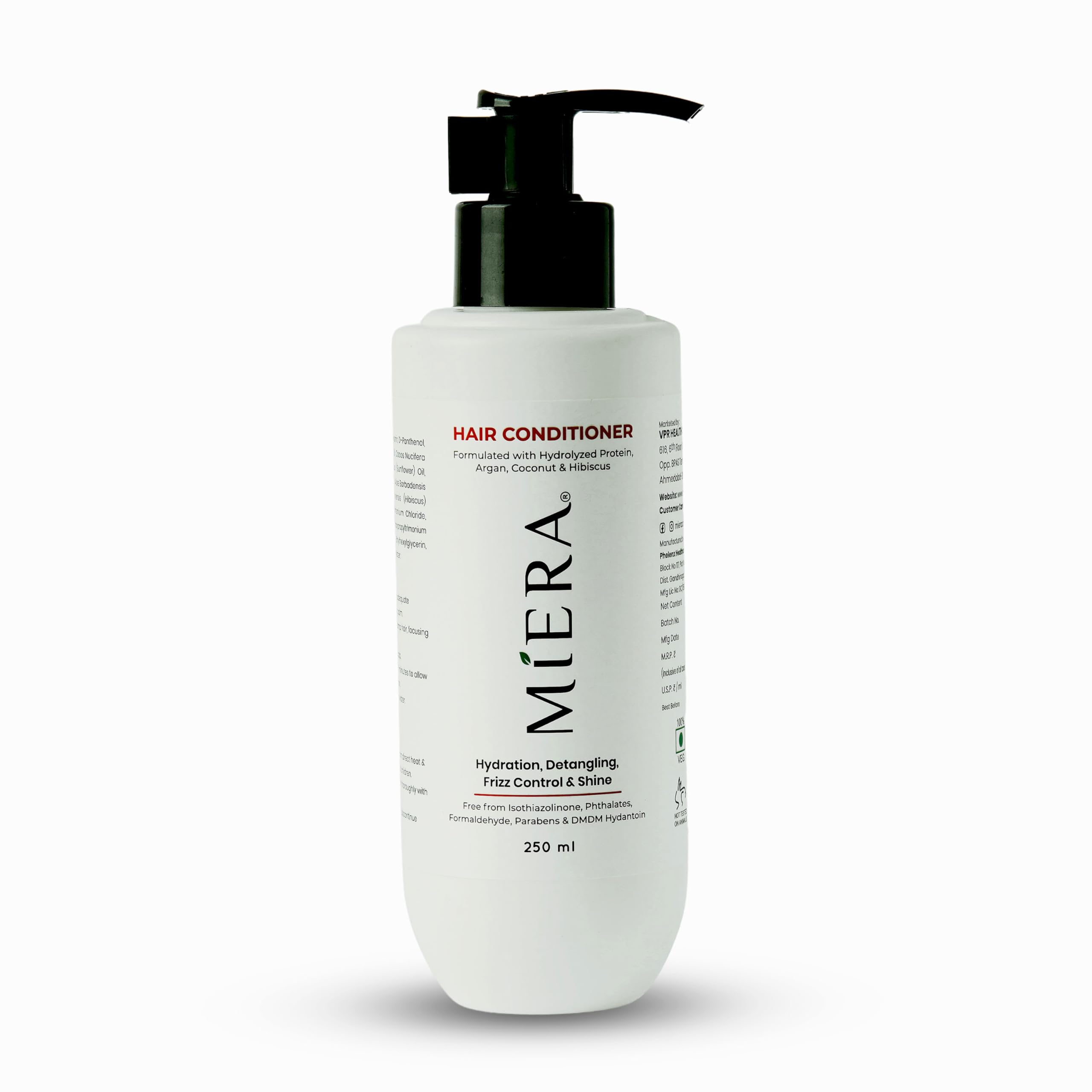 Miera Hair Conditioner with Argan Oil, Coconut Oil & Hydrolyzed Protein – Nourishing, Frizz Control & Detangling Conditioner for All Hair Types – Paraben-Free, Daily Use – 250ml