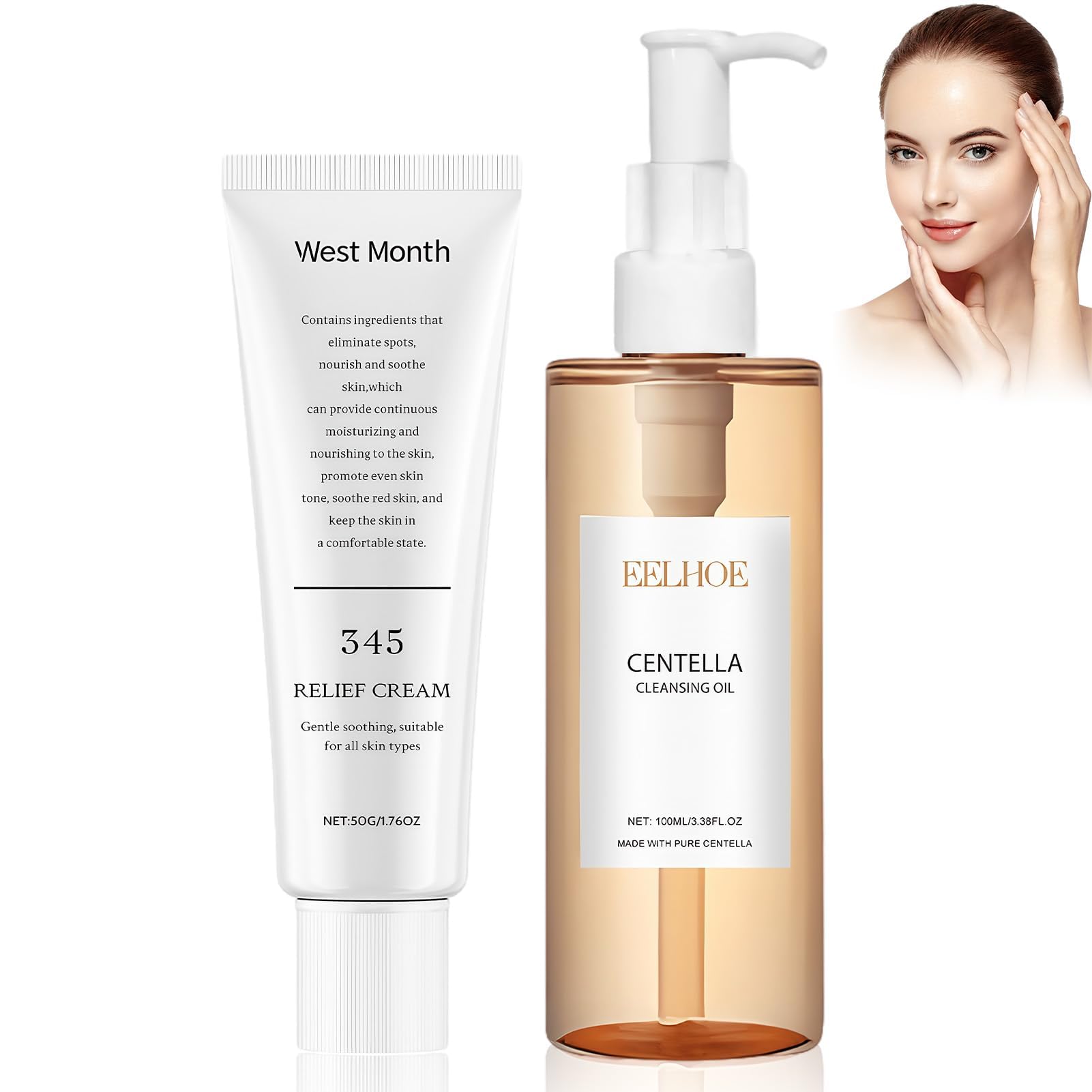 2 pezzi Olio Detergente Viso + Ccrema Barriera,Olio Ddetergente Alla Centella,Crema Viso Idratante - Rimuove il Trucco e Nutre - Cura rinfrescante,Réparer en Douceur la Barrière Cutanée Endommagé