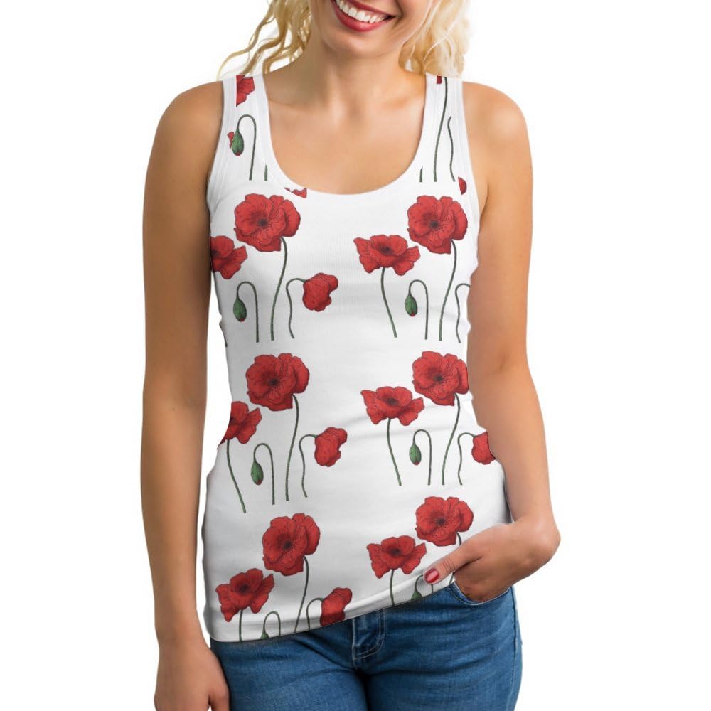 Qjjinxior Women's Poppy Flowers Tank Top, Vest, Sleeveless Workout Tops Sport Vest
