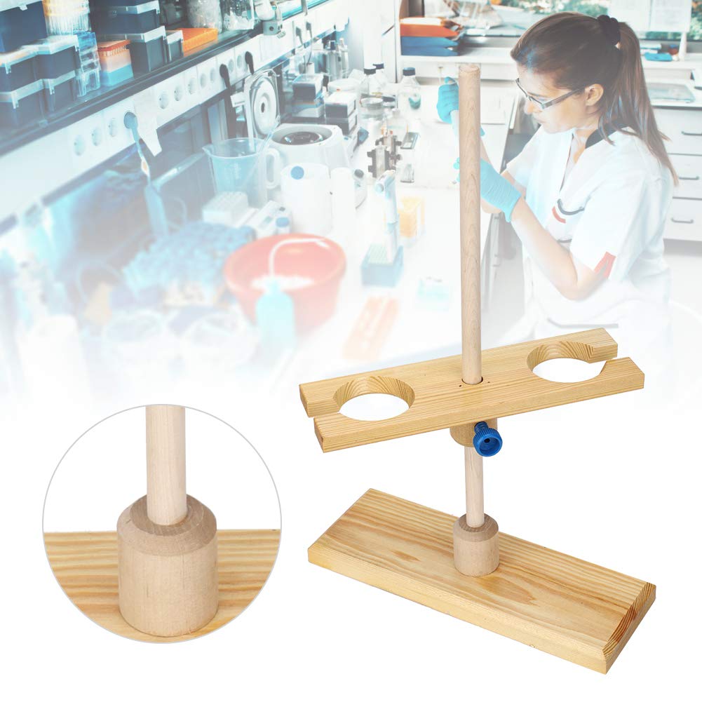 Qcwwy Support D'entonnoir en Bois à 2 Trous avec Hauteur Réglable pour 2 Entonnoirs, Bois Poli Facile à Laver Support D'entonnoir en Bois pour Laboratoire