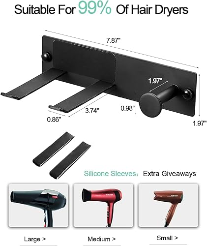 Miniatura 6 de WOJIUBUXIN Hair Dryer Holder Wall Mount Matte Black Hair Dryer Holder for Bathroom Cabinet SUS 304 Stainless Steel Blow Dryer Holder Compatible with