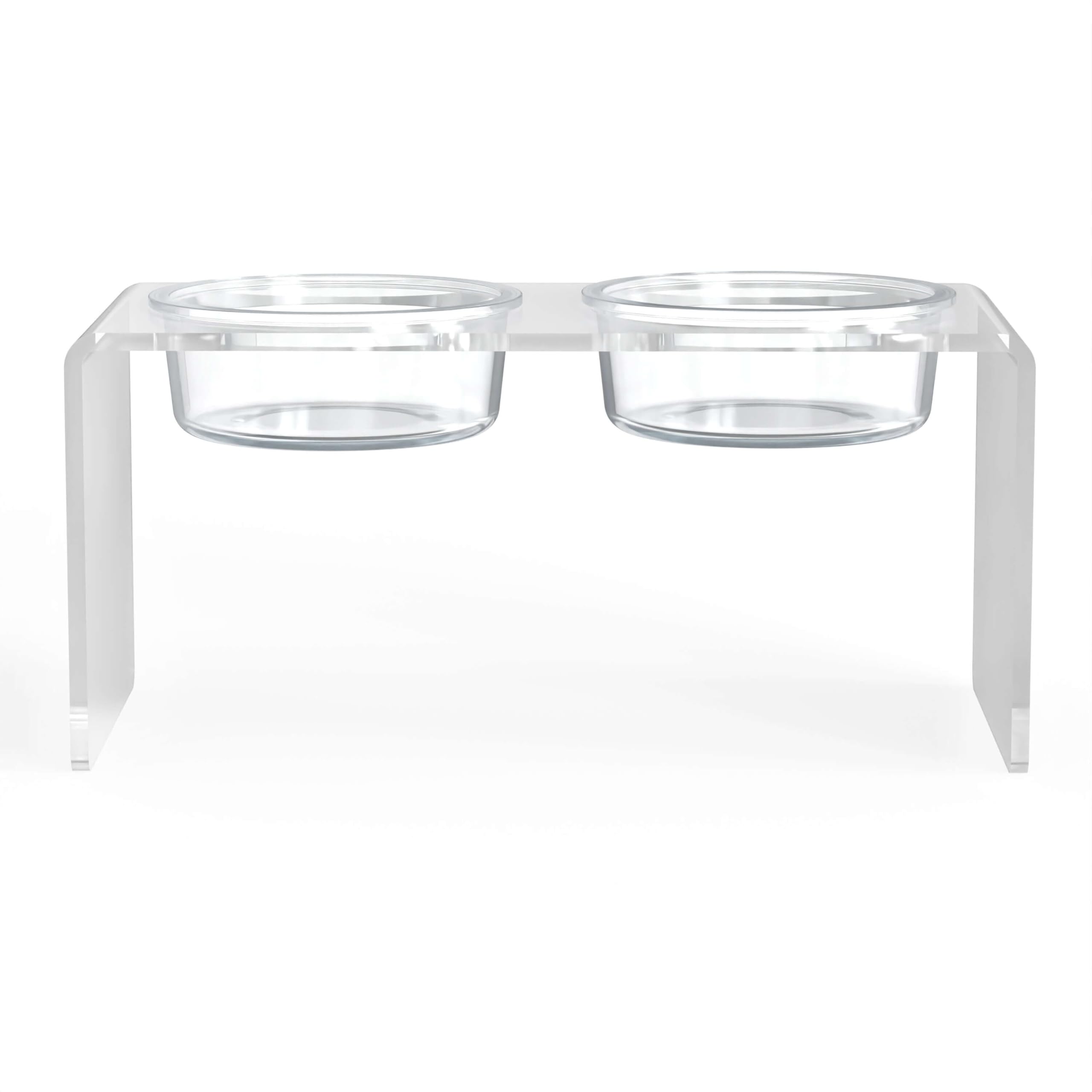 Clearly Loved Pets Modern Acrylic Glass Bowl Feeders, Standard Style, Double Bowl, Clear