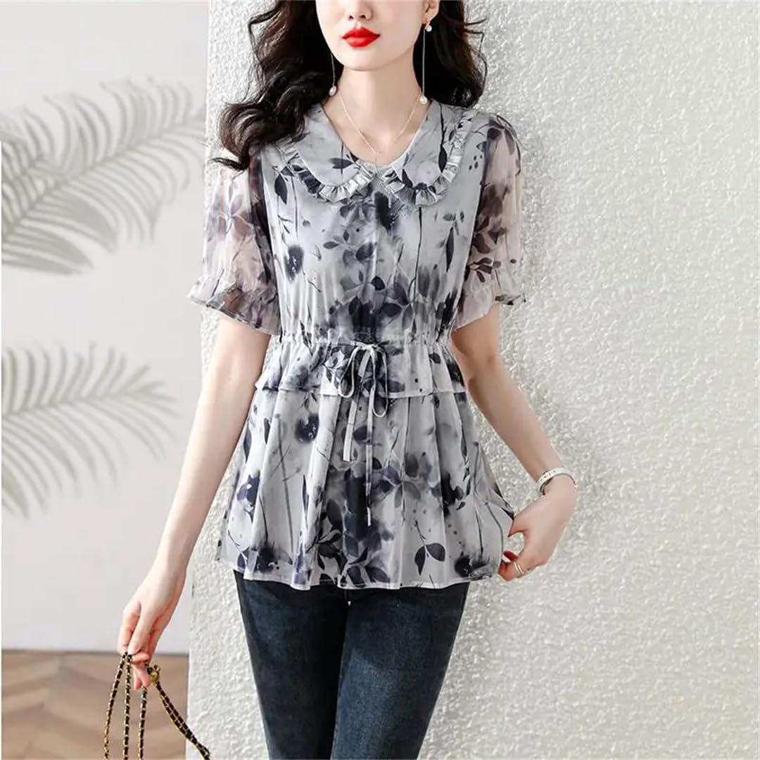 Camicie da donna retrò con coulisse e fiori estivi