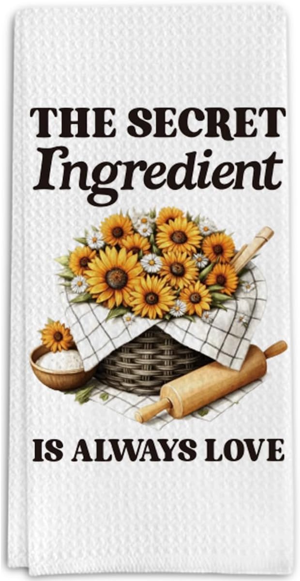 Sunflower Kitchen Towels for Baking Lovers, The Secret Ingredient is Always Love Decorative Towels for Bar Kitchen Bathroom