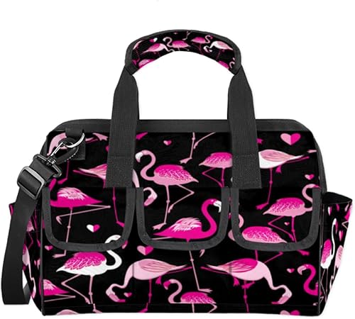 Lindas bolsas de herramientas de flamenco rosa para hombres y mujeres, múltiples bolsillos, organizador de herramientas de boca ancha, bolsa de