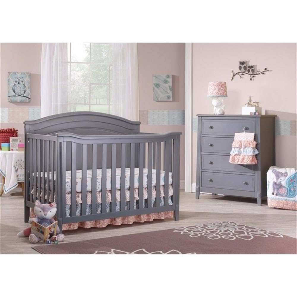 Pemberly Row Contemporary Wood Round Top Panel Crib in Gray Finish