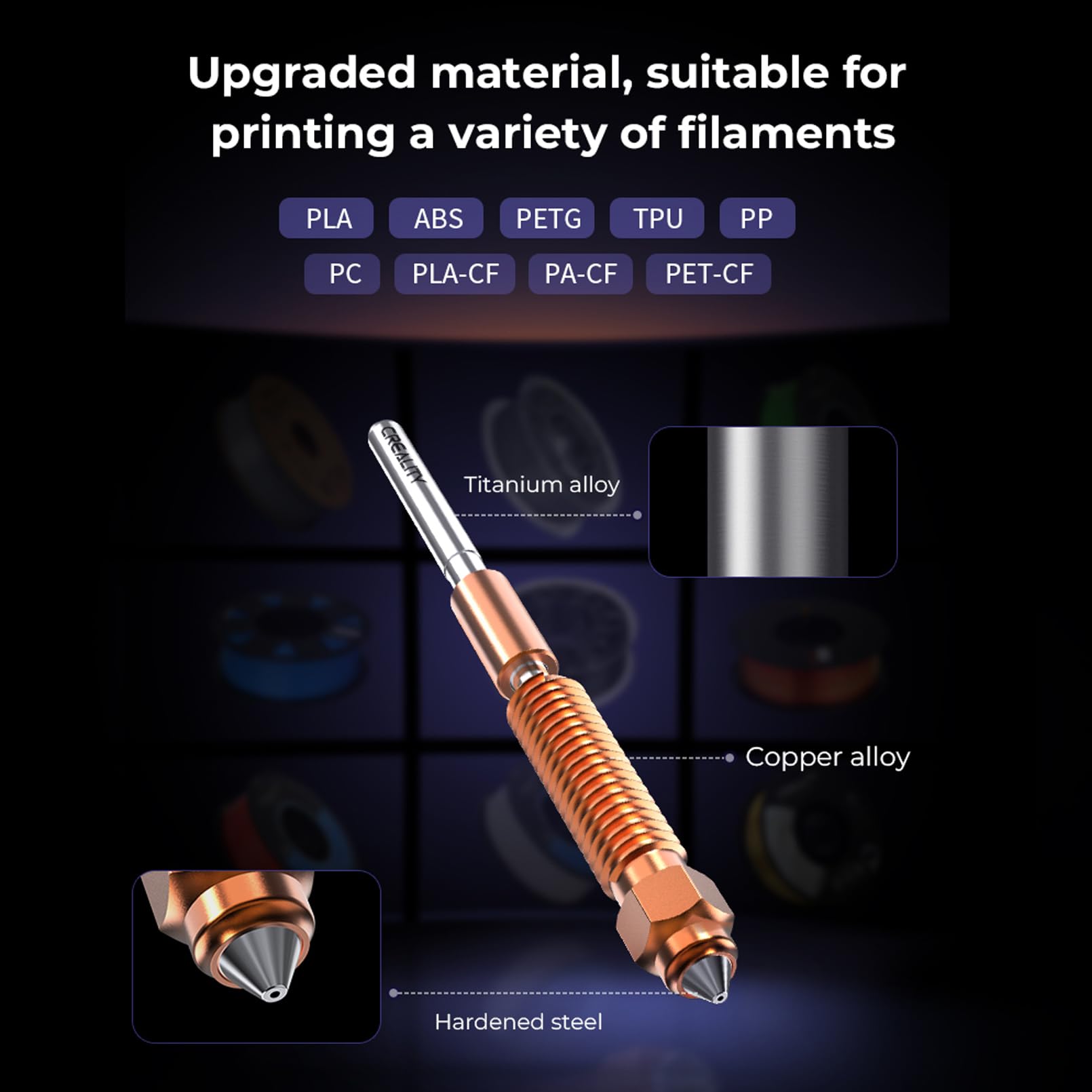 Creality Unicorn Quick-Swap Nozzle Kit do K1C, Ender 3 V3, drukarka 3D High Speed Tri-Metal Steel-Truped Copper Nozzle and Titanium Alloy Heatbreak Quick Swap Nozzle Kit do K1C, Ender 3 V3