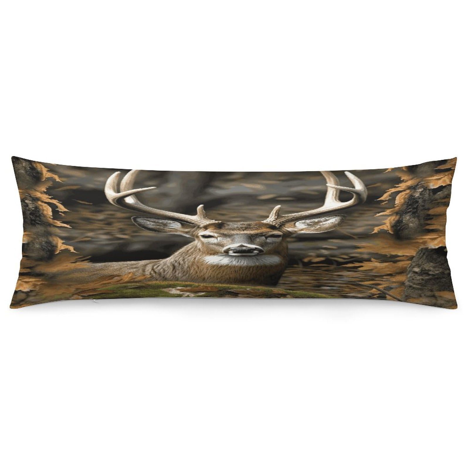 Camouflage Deer Body Pillowcase Soft Breathable Full Long Pillow Cover 20x54 Inches Polyester Pillow Case with Hidden Zipper Closure for Bedroom Home Decorations