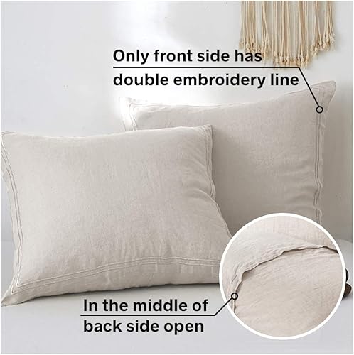 Miniatura 9 de Simple&Opulence - Juego de funda de edredón 100 % lino con bordado en cruz, estilo alquería, 3 piezas (1 funda de edredón y 2 fundas decorativas de