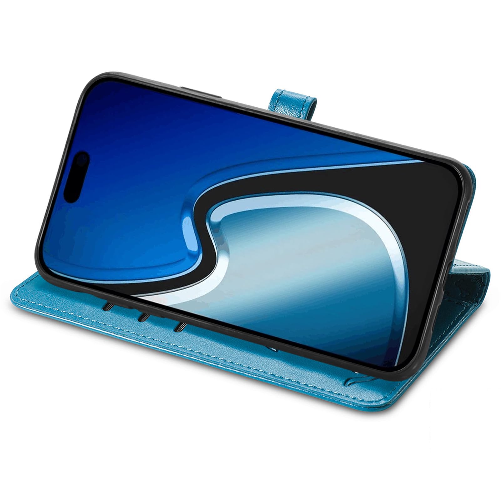 JIUNINE Cover per Apple iPhone 15 Pro, Custodia Interno TPU Antiurto Portafoglio con Disegni di Farfalla [Carta Fessura] [Supporto Stand] Cover Libro in PU Pelle per iPhone 15 Pro, Blu