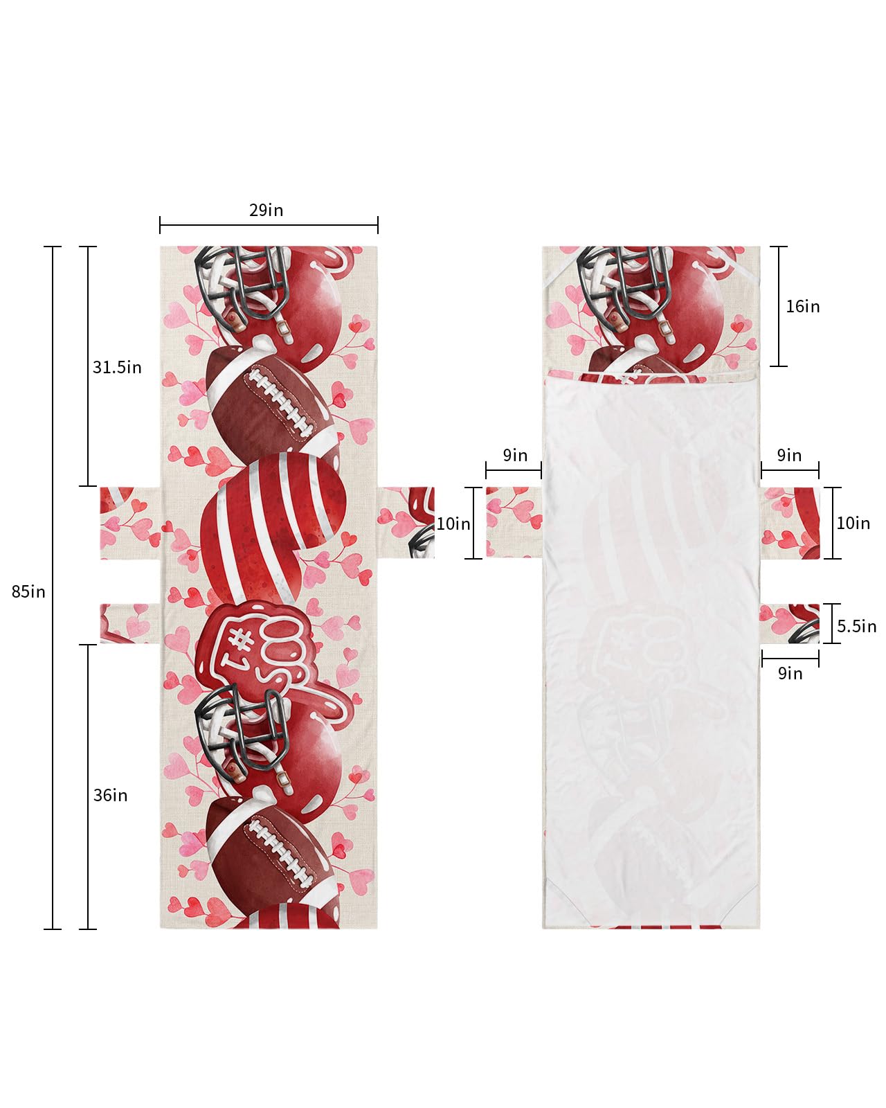 Valentine's Day Football Beach Lounge Chair Towel Cover, Soft Chaise Lounge Towel with Side Pockets Patio Pool Chairs Cover for Beach/Pool Sunbathing 29x85 Red Pink Love Heart Rugby