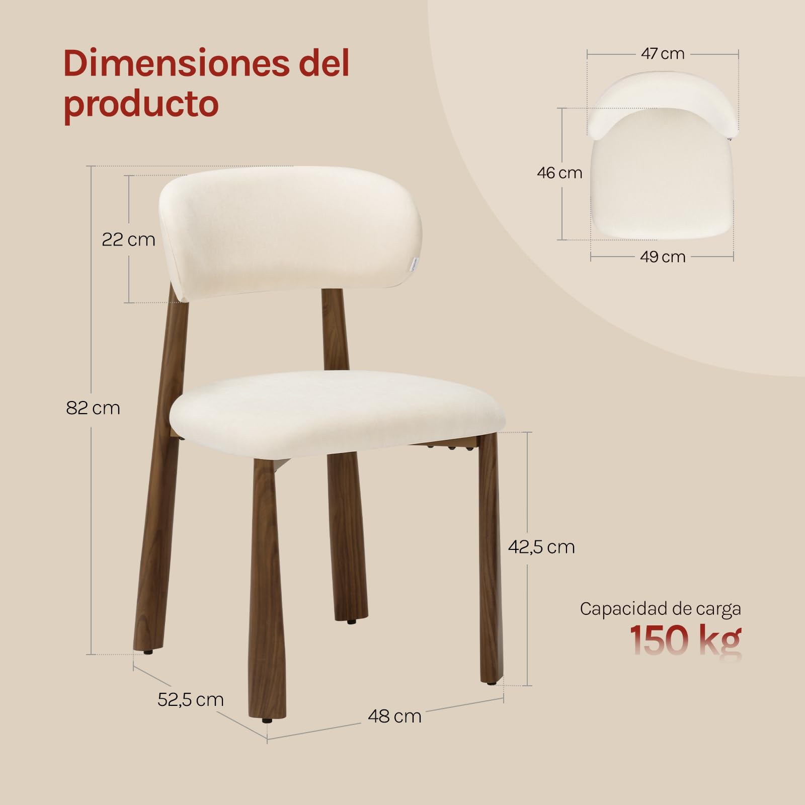 WOLTU Juego de 2 Sillas de Comedor,Chenilla,Crema | Tapizada de Estilo Moderno, Patas Metálicas Imitación Madera para Comedor y Cocina