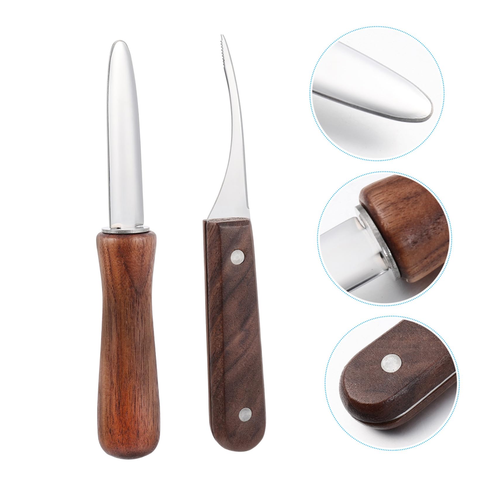 TOYANDONA 2 Piezas Cuchillos de Acero Inoxidable para Abrir Ostras y Limpiar Gambas Herramientas Ergonómicas para Mariscos con Mango de Madera Resistente y Fácil de Usar