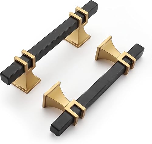 Haliwu Paquete de 20 tiradores de gabinete negros, manijas de gabinete negras y doradas, tiradores cuadrados para cajones, manijas de armario de