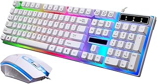 Queen.Y Wired Gaming Keyboard and RGB Mouse Combo Set 104 keys Wired USB Ergonomic Keyboard Mouse with RGB Backlit