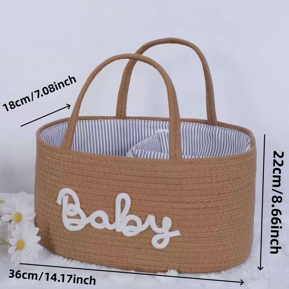 Cesto Regalo Personalizzato Per Baby Shower Con Nome, Cestino Portaoggetti Per La Cameretta In Corda Di Cotone Per Organizzare Pannolini, Salviette E Articoli Essenziali Per Neonati(Beige)