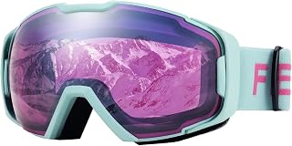 FEISEDY B2961 OTG Ski Goggles for Adults & Youth - Anti-Fog UV400, Bendable Frame, Snowboard Snowmobile Goggles