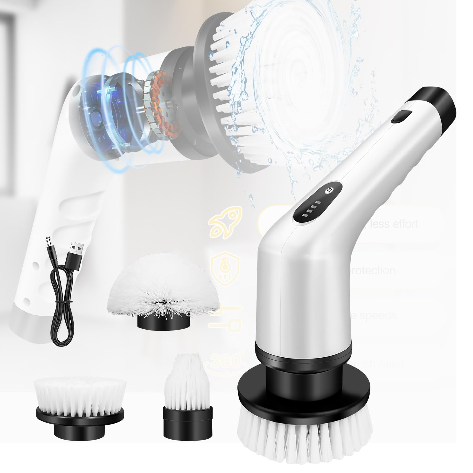 Cordless Electric Spin Power Scrubber Handheld Electric Scrubbing Brush with 3 Replaceable Brushes Power Scrubber Brush with Dual