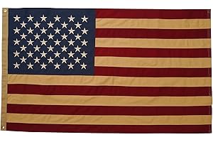 Tea Stained American Flag - Embroidered Stars, Sewn Stripes, Brass Grommets (3x5 FT)