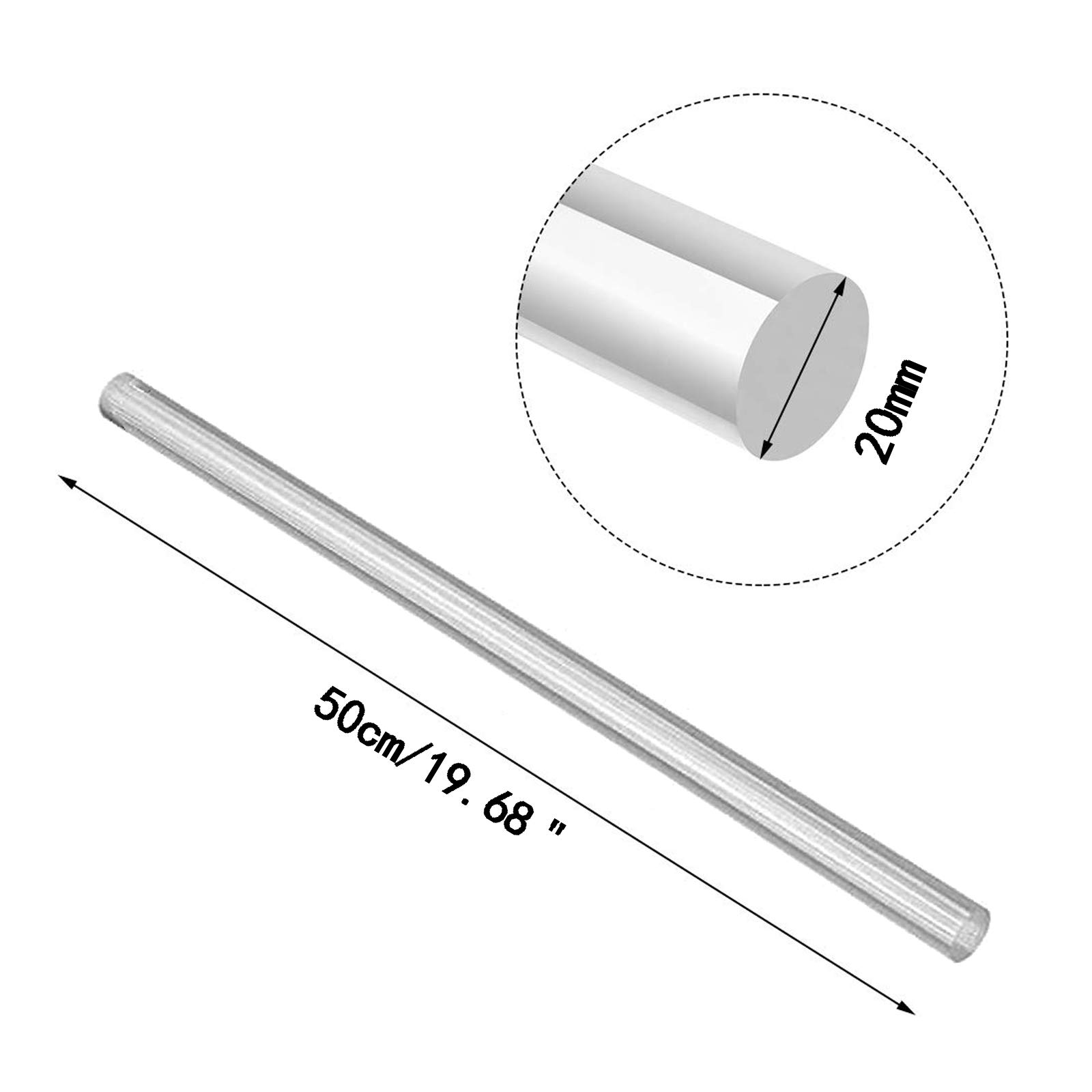 Pręt okrągły akrylowy, przezroczysty, solidny plastikowy pręt, długość 19,68 cala, 2 szt(20mm*0.5m)