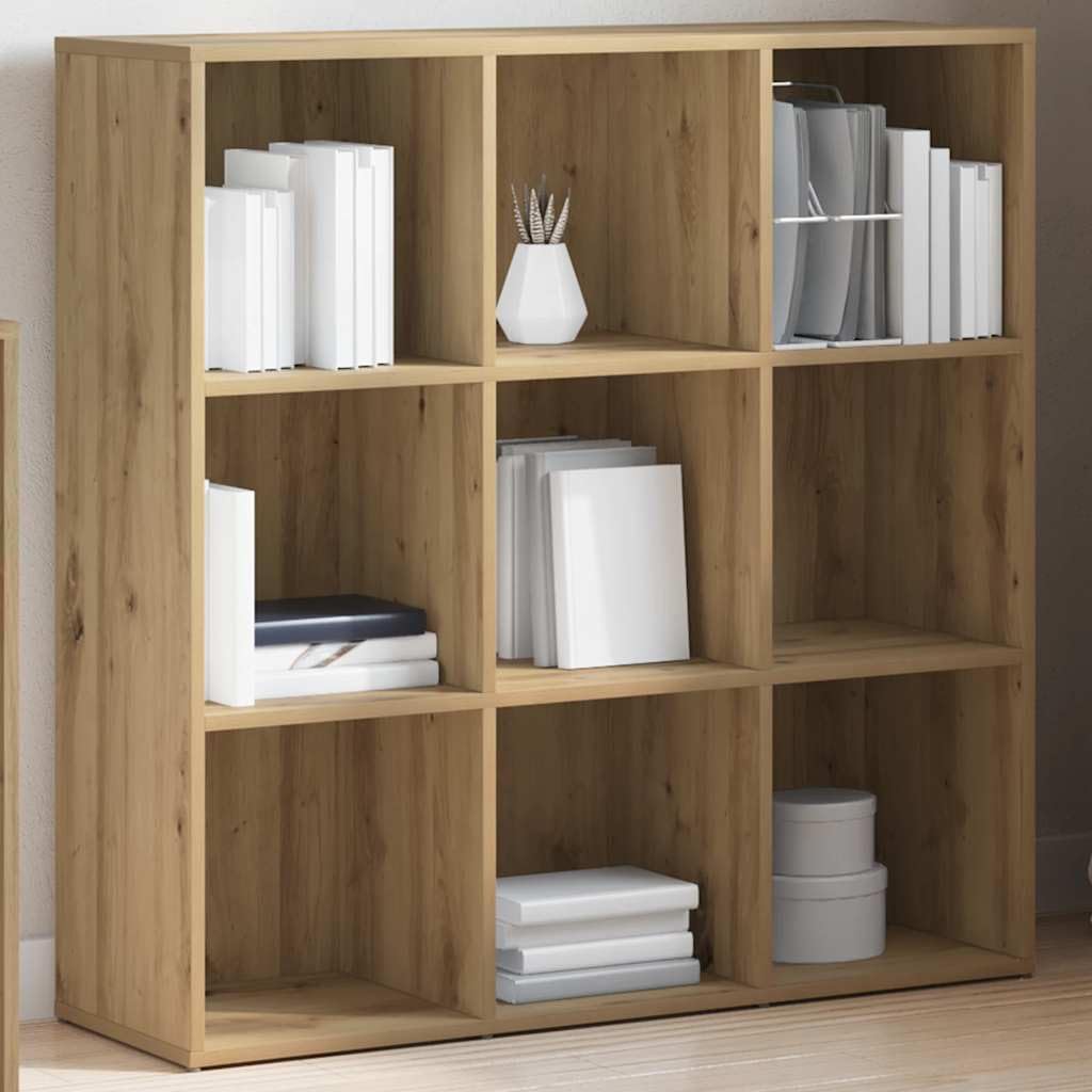 Estantería de madera de roble Artisan, 98 x 29 x 97,5 cm, 9 compartimentos, estantería de pie para salón, dormitorio, oficina, diseño moderno