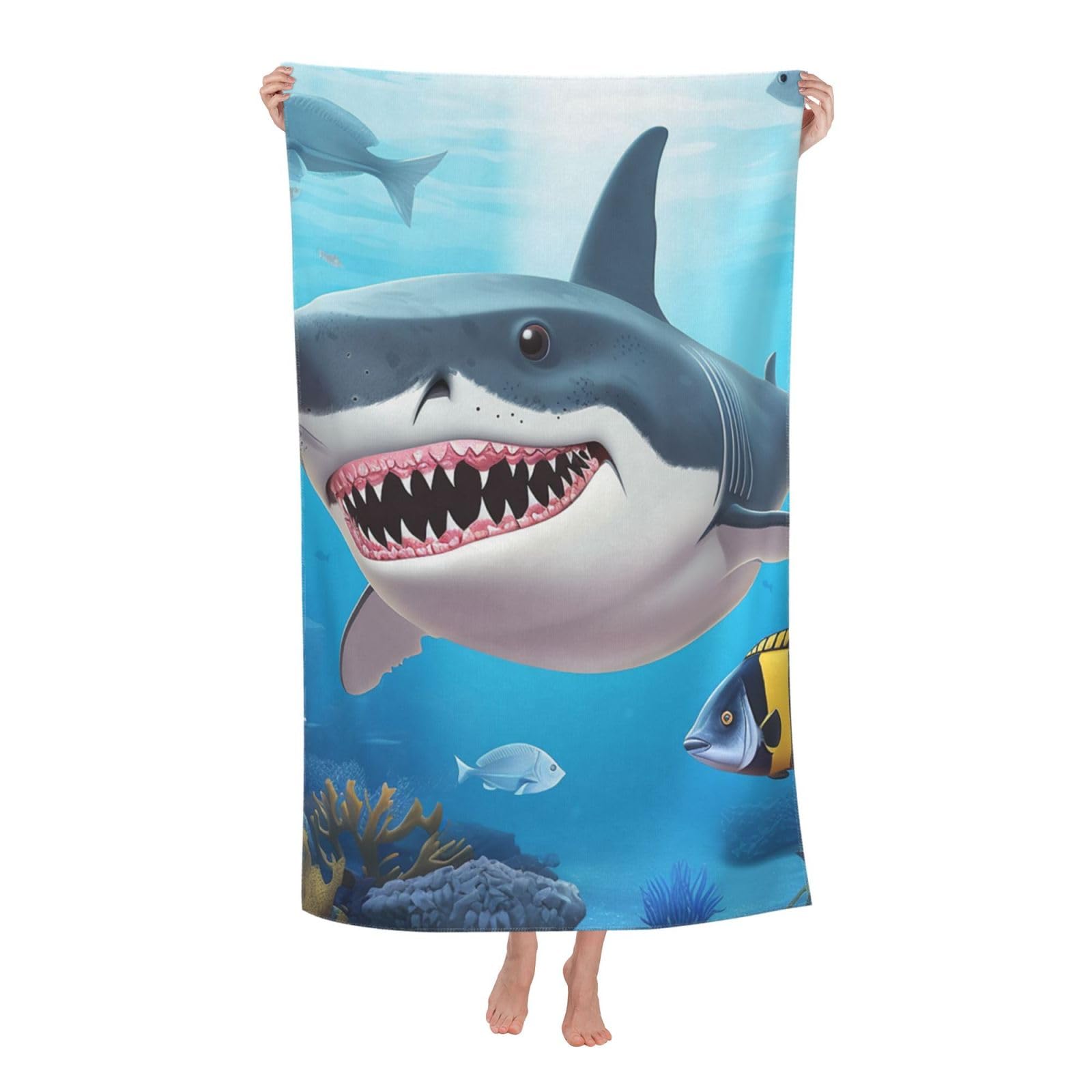 HLBSDM Shark Ocean Theme Beach Towel 52 x 32 in Vacation Essentials Quick Dry Sand Free Pool Swim Towel Super Absorbent Bath Towels Oversized Gym Towels Travel Blanket Gift