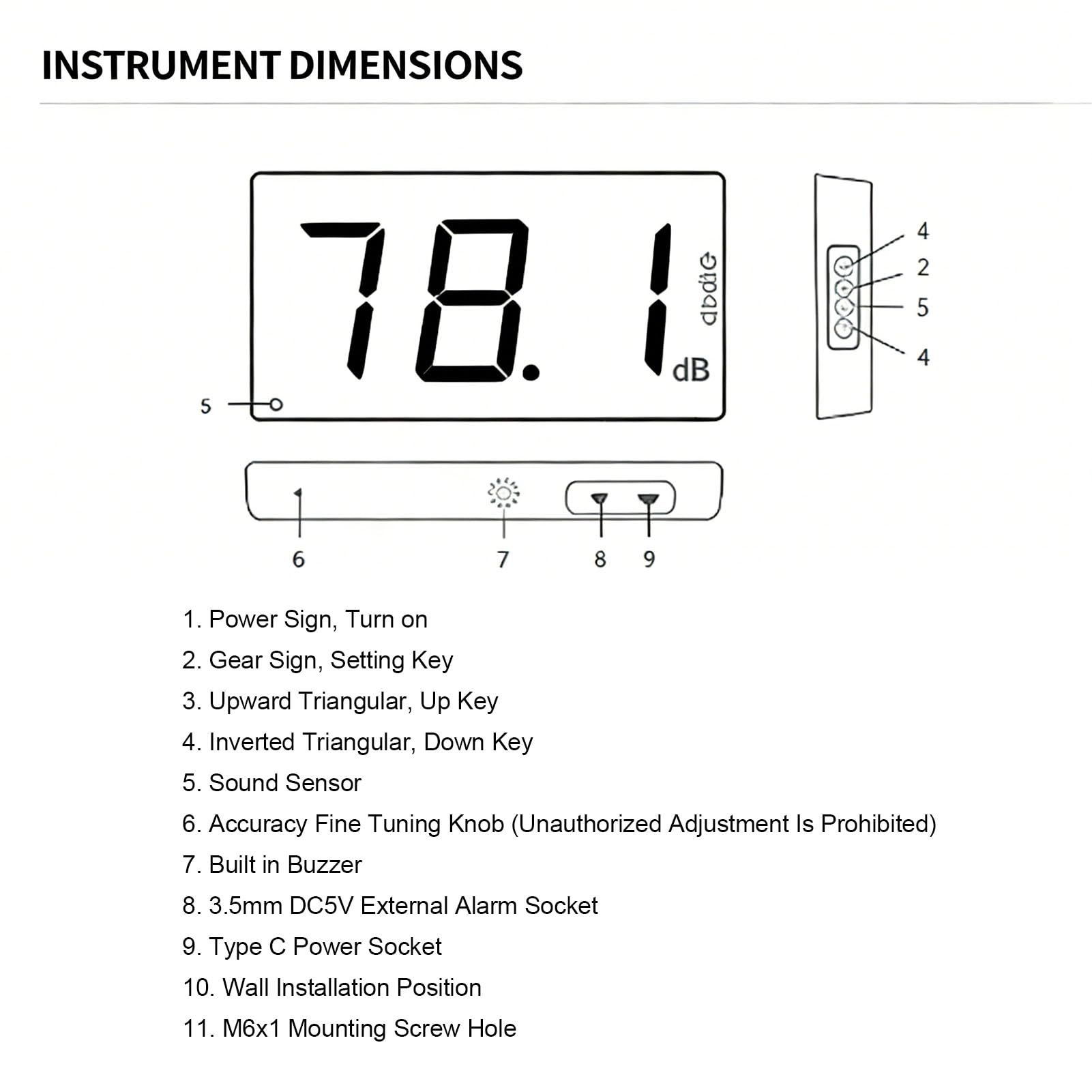 Fafeicy Medidor de Nivel de Sonido con Pantalla LCD de 3 Pulgadas, Probador Digital de Decibelios Medidor de Ruido de Montaje en Pared, Rango de 30-130 DB Probador de Ruido Digital con