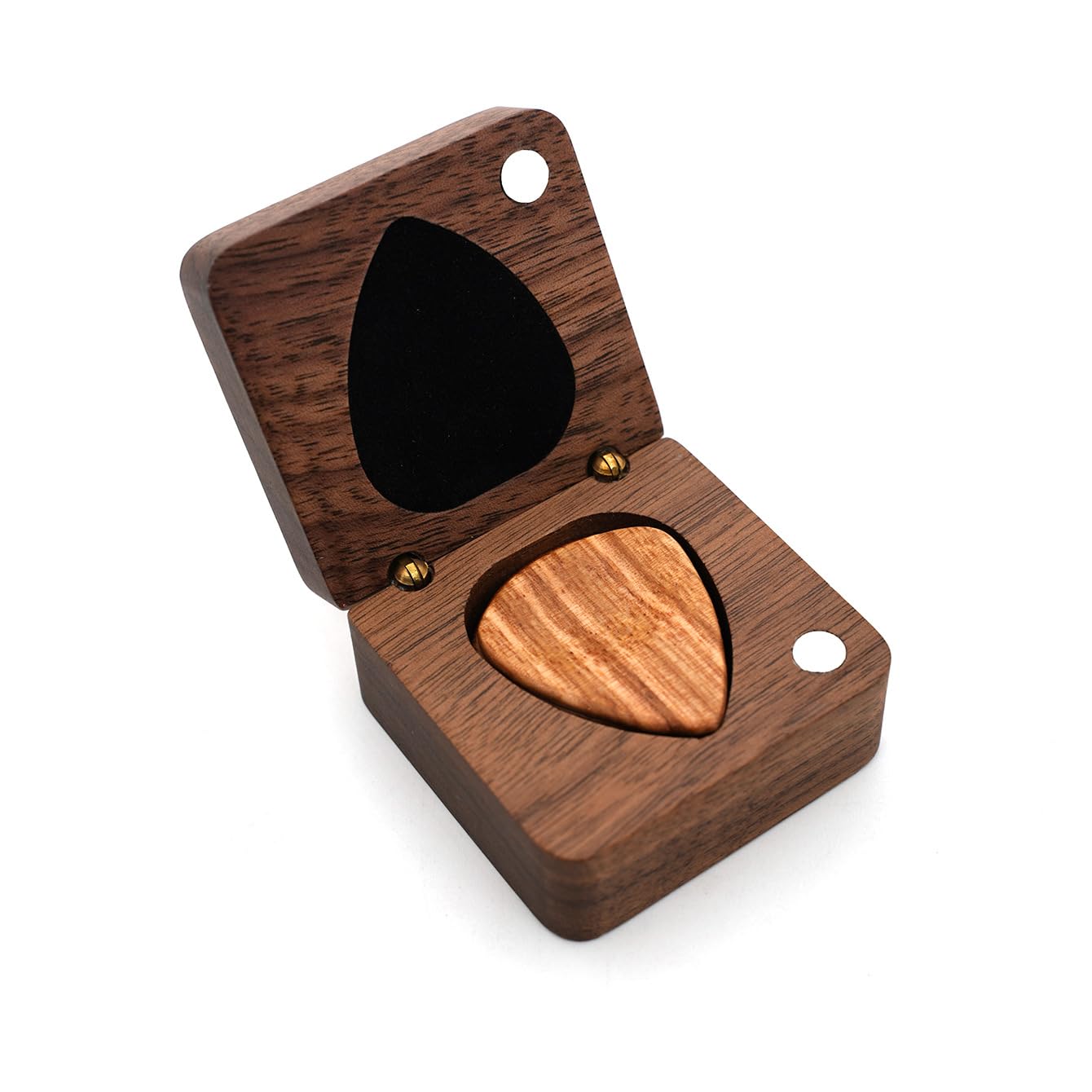 Solid Walnut Wood Guitar Pick Storage Box, Compact Magnetic Case for Guitarists, Organiser for Plectrums