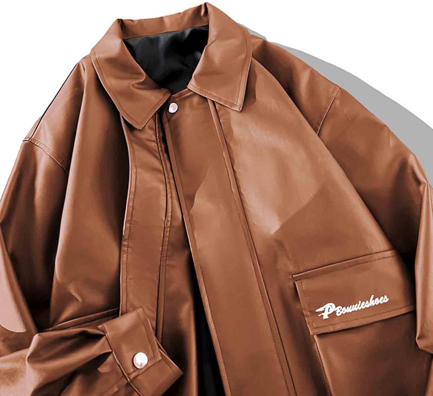 Mens Leather Jacket Faux Bomber Jacket Windproof Warm Punk Motorcycle Coat Lapel Zip Up Button Down Pocket Biker Coat