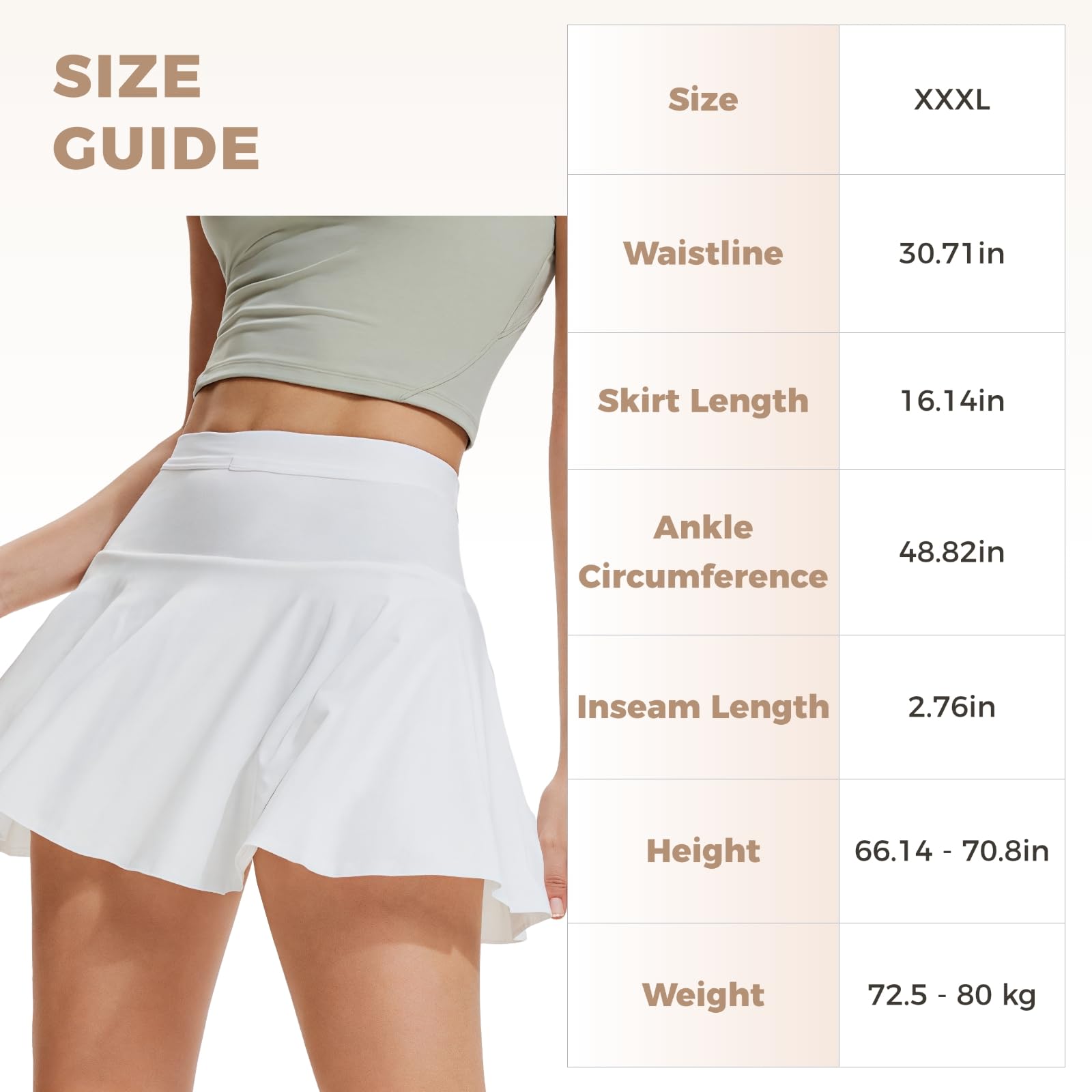 Jupes de Tennis pour Femmes, Jupe de Sport avec Short Intégré, Confortable Mélange Nylon et Spandex, Taille Haute, Blanche
