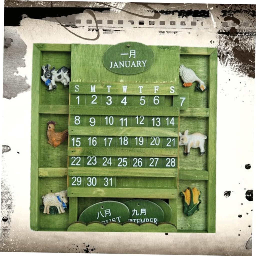 NALsa Calendario da Tavolo in Stile Pastorale Francese in Legno Verde Piccolo Calendario Calendario Calendario Calendario Decorazione da Appendere a Parete