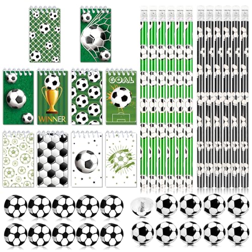 Feirdhoo Fußball Mitgebsel Kindergeburtstag Gastgeschenke 42 Stück Fussball Mitgebsel Set mit Bleistift Notizblock Radiergummi Bleistiftspitzer für Geburtstag Jungen Mädchen Mottoparty Giveaways
