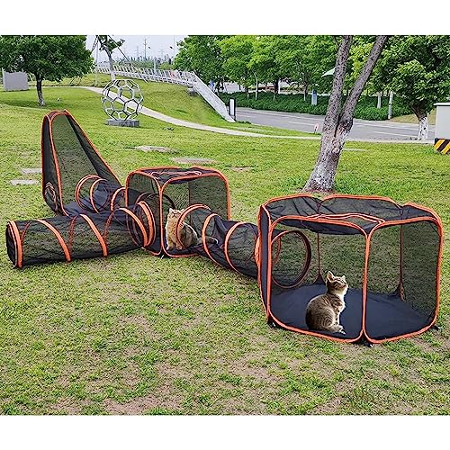 Tienda de campaña 6 en 1 para gatos con túnel, corralito portátil para uso en interiores y exteriores, ideal para gatos, conejos, hurones y animales pequeños