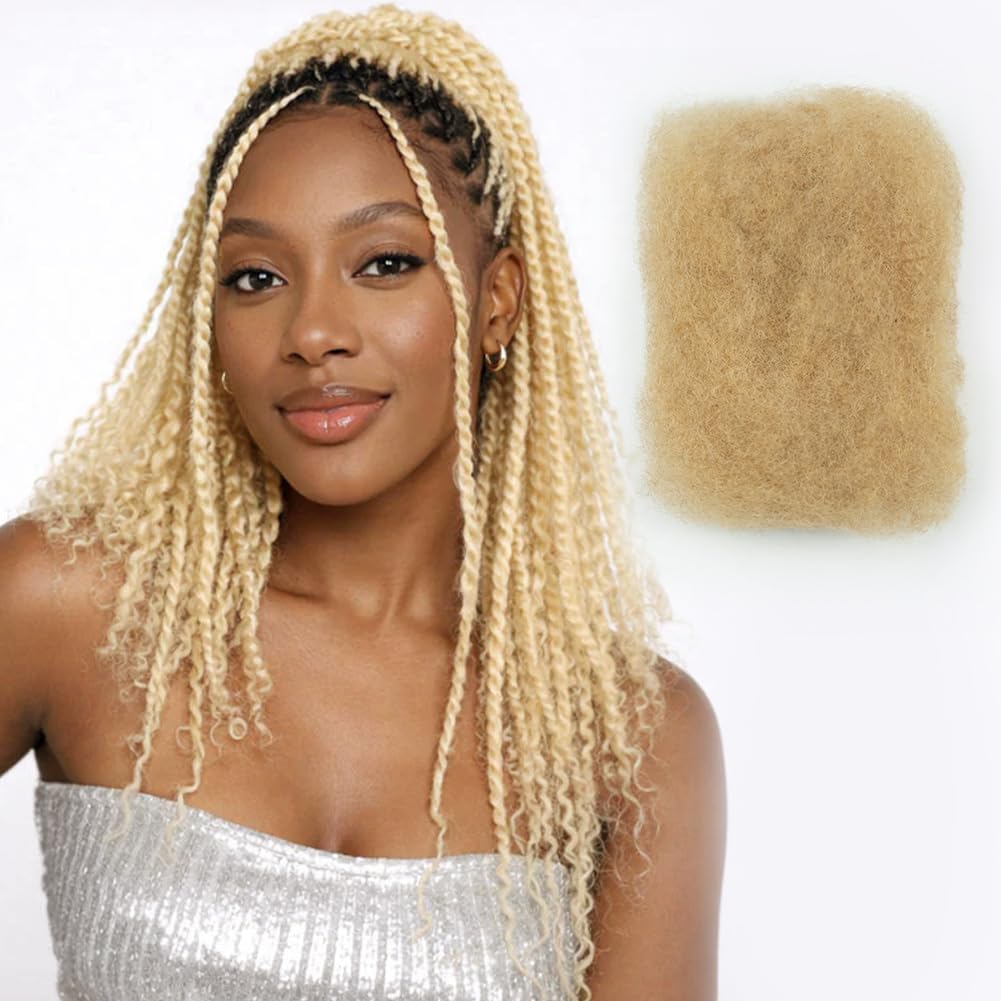 FASHION IDOL Afro Kinkys Bulk Human Hair for Dreadlock Extensions Loc Repair Braiding Twist Tight Afro Kinky Human Hair for Loc 1 Pack 50 Gram Blonde 10 Inches 1.8 Oz