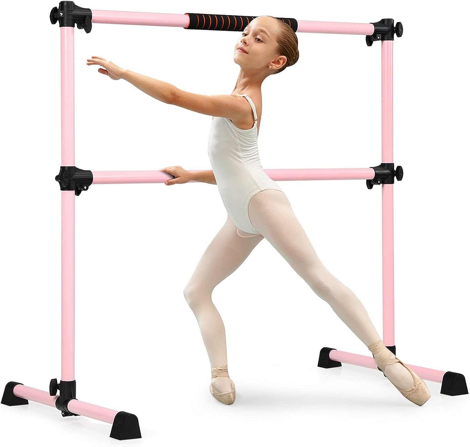GYMAX Barra de Ballet Independiente Móvil Altura Regulable Barra de Estiramiento Desmontable Barra de Ballet de Hierro Carga hasta 100 kg