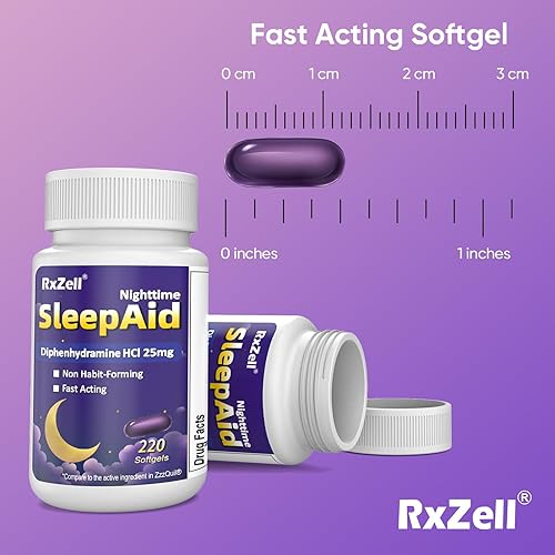 Miniatura 2 de RXZELL Ayuda para dormir, difenhidramina HCl 25 mg, 220 cápsulas blandas - Duerme más rápido, sueño reparador más profundo, no forma hábito