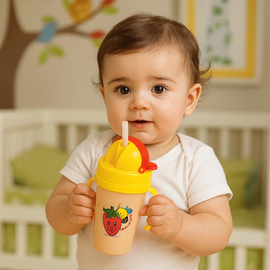 Zerya Stainless Steel Double Walled 360ml BPA-Free Sippy Cup Anti-Spill Soft Silicone Spout Baby Sipper Water Bottle with Straw and Side Handle for Kids (Note -Color Random as Per Availability) 2