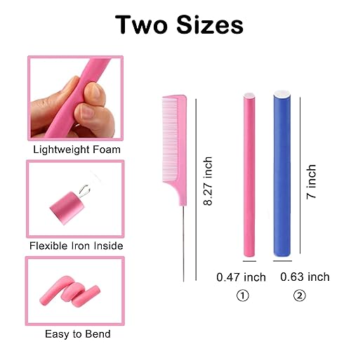 Miniatura 9 de 38 rizadores de pelo flexibles con peine de cola de acero  rodillos de espuma para rizos sin calor en todas las longitudes de cabello