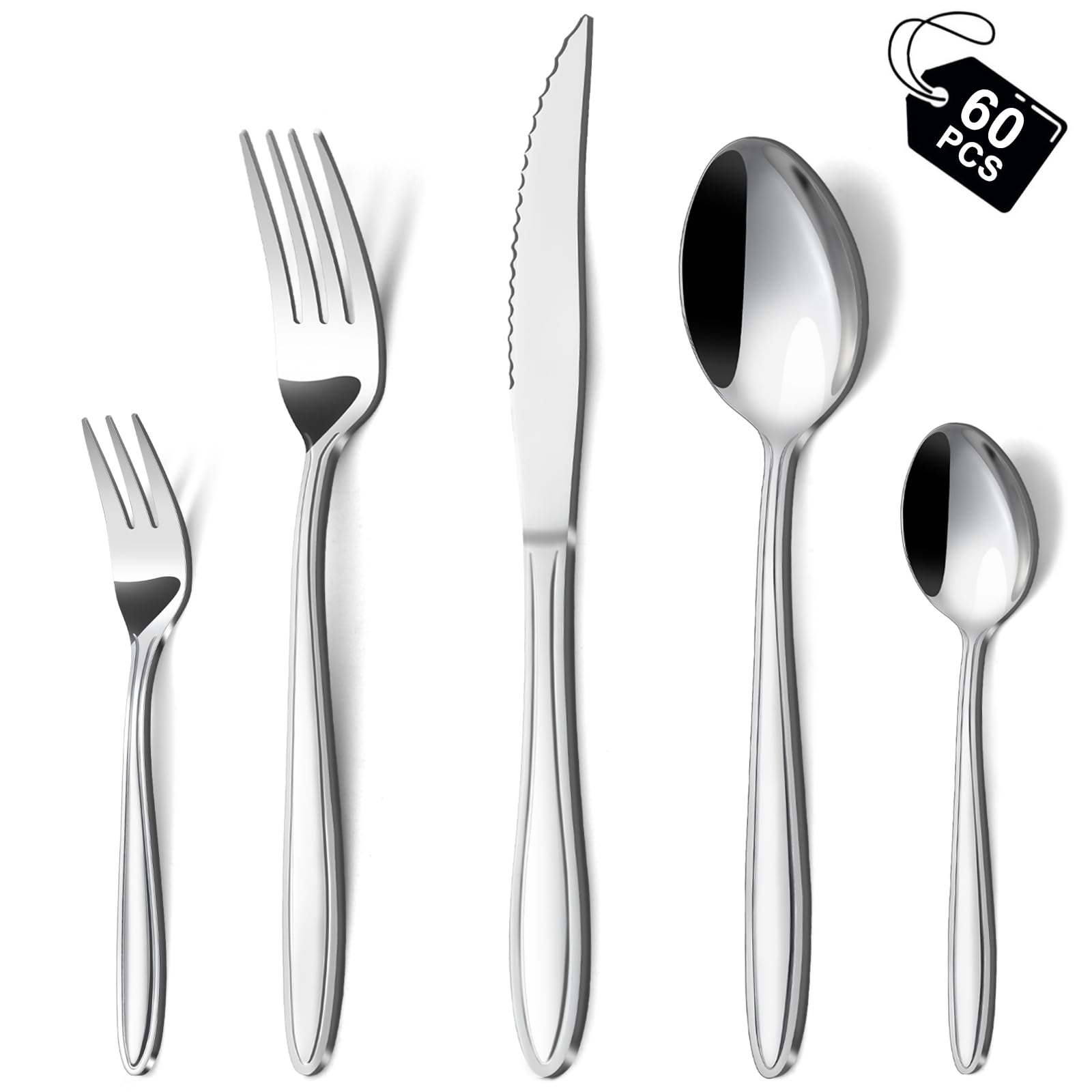 Hunnycook couverts de table 12 personnes, acier inoxydable couverts avec poignée lignée, ensemble de couverts élégant pour maison, restaurant, passent au lave-vaisselle