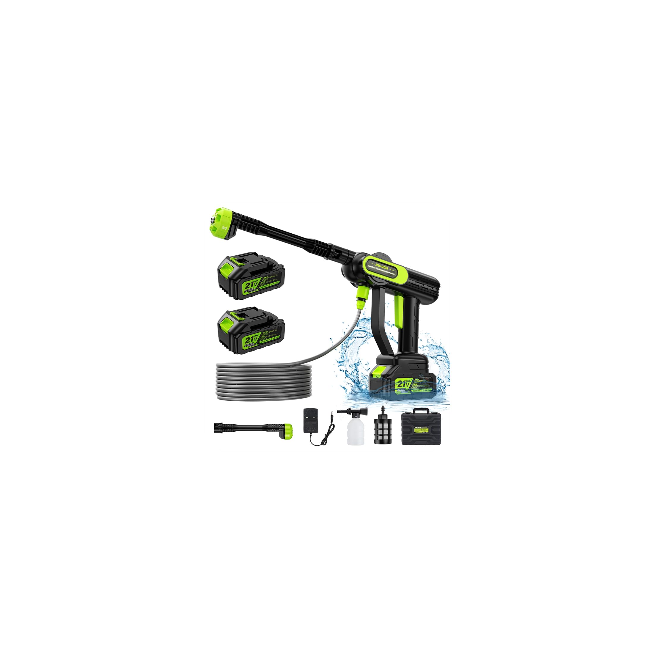 Cordless Pressure Washer 1500W, 6 in 1 Spray Nozzles Washer Gun 100 Bar 2 * 4.0 Battery 16.5Ft Hose Power Jet Washers for Washing Cars/Floor/Garden Cleaning & Watering