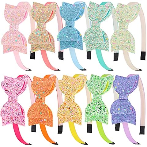XIMA Bows Headbands For Girls,Kids Headbands 3.5 inch Sequin Glitter Hairband With Bow Little Girls Hair Bands,Pack of 10 Cover