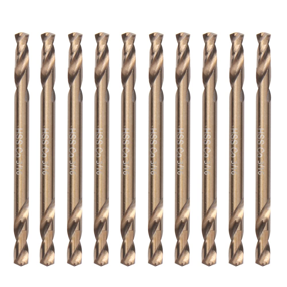 VALYRIANTOOL 3/16" Cobalt Drill Bits(10PCS), M35 HSSCO High Speed Steel Double Ends Stubby Body Twist Drill Bit Set for Hardened Metal, Stainless